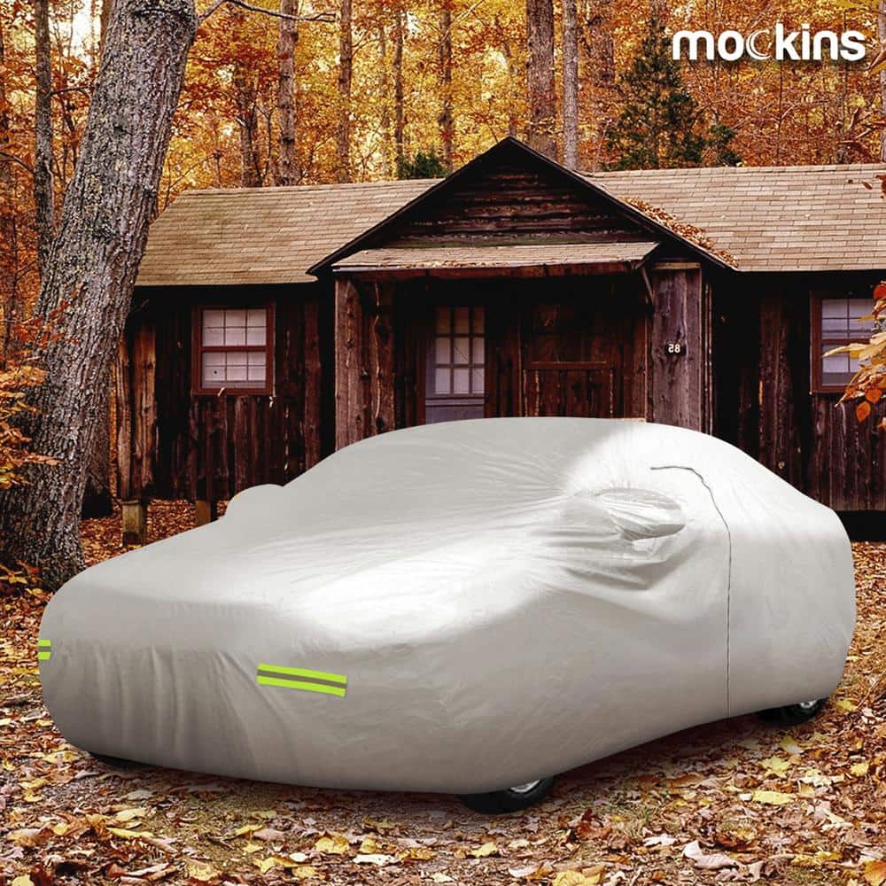 Mockins 190 in. x 75 in. x 60 in. Water Resistant Car Cover with Zipper Opening - 190T Silver Polyester-Medium Sedan