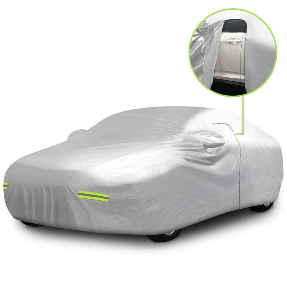 Mockins 190 in. x 75 in. x 60 in. Water Resistant Car Cover with Zipper Opening - 190T Silver Polyester-Medium Sedan