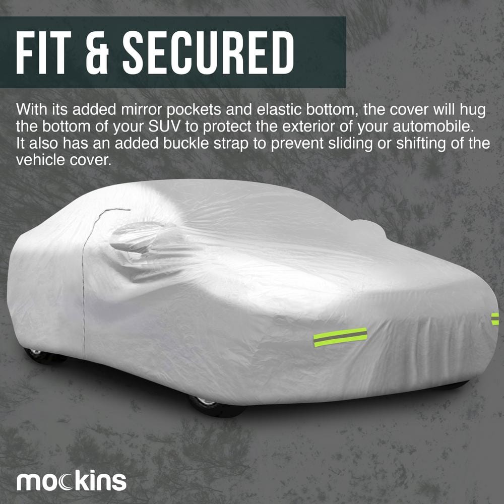 Mockins 190 in. x 75 in. x 60 in. Water Resistant Car Cover with Zipper Opening - 190T Silver Polyester-Medium Sedan