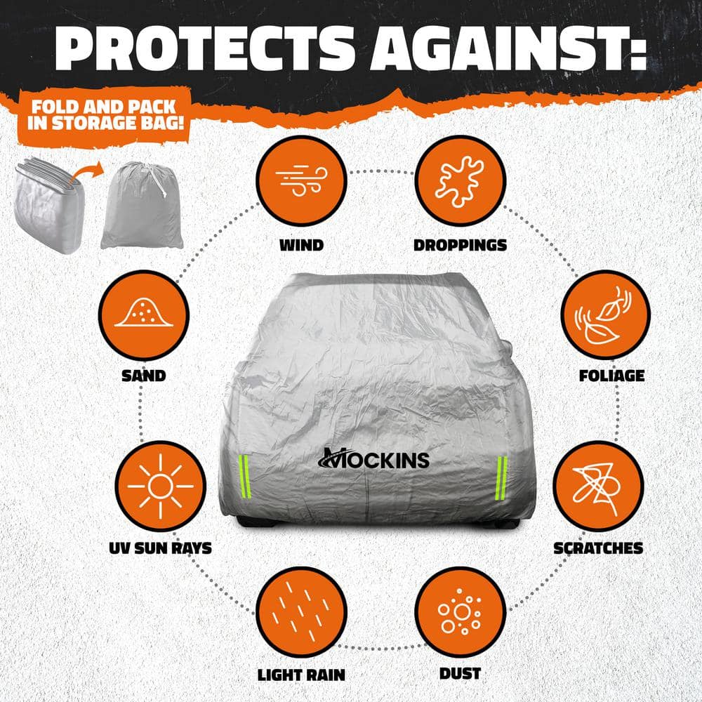 Mockins 190 in. x 75 in. x 72 in. Water Resistant Car Cover with Zipper Door - 190T Silver Polyester - Medium SUV Cover