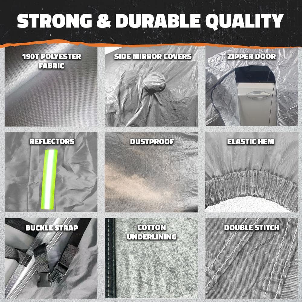 Mockins 190 in. x 75 in. x 72 in. Water Resistant Car Cover with Zipper Door - 190T Silver Polyester - Medium SUV Cover