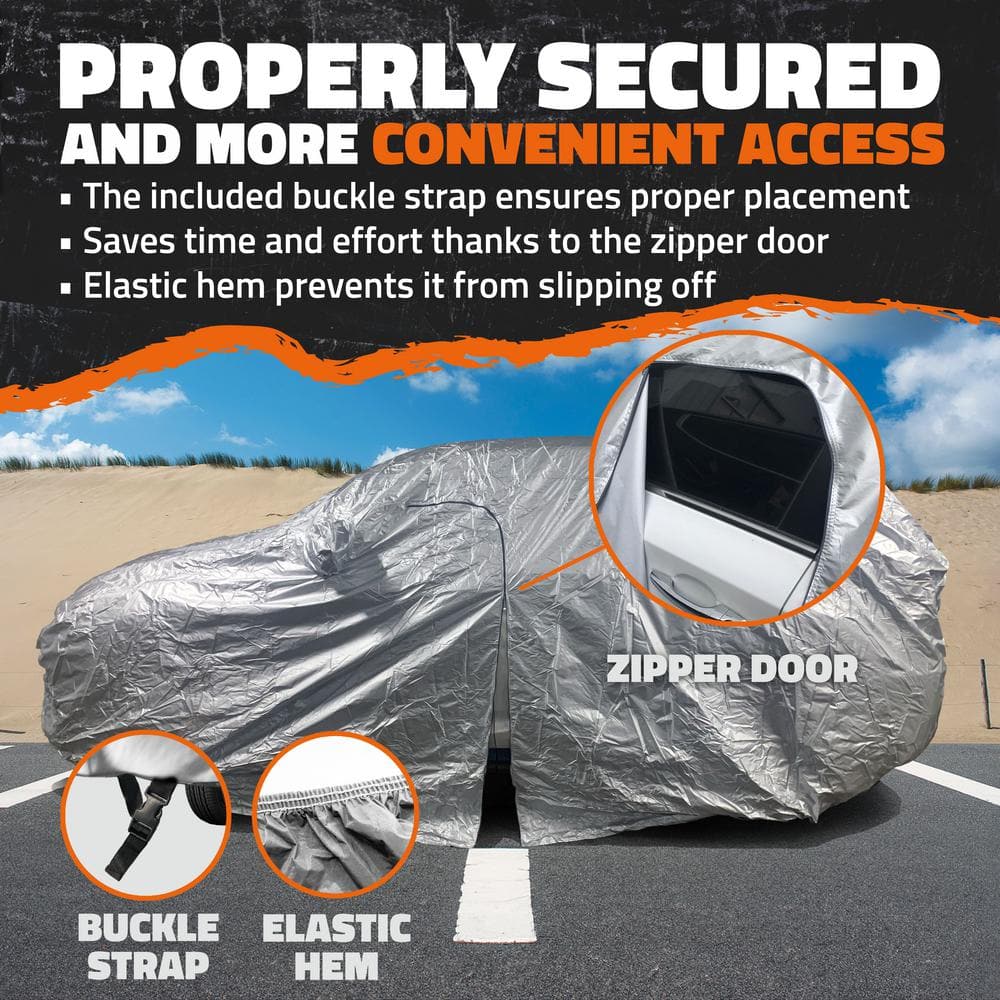 Mockins 190 in. x 75 in. x 72 in. Water Resistant Car Cover with Zipper Door - 190T Silver Polyester - Medium SUV Cover