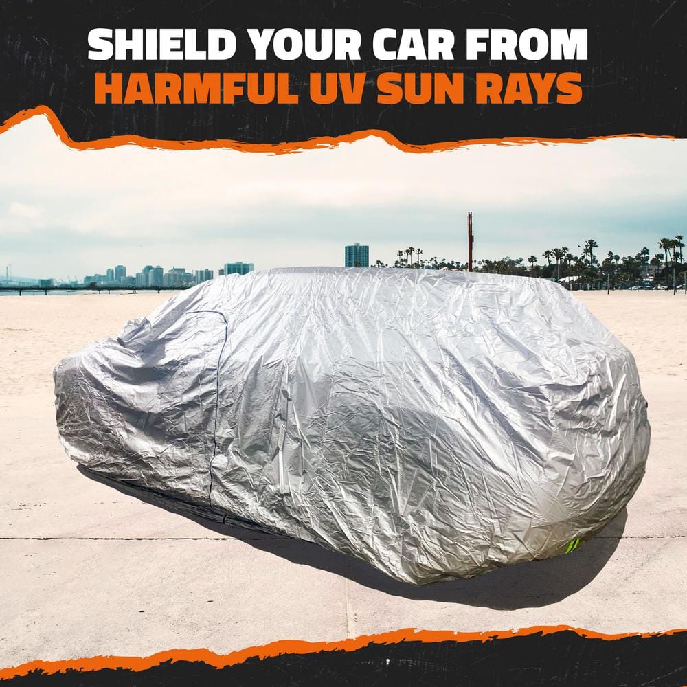 Mockins 190 in. x 75 in. x 72 in. Water Resistant Car Cover with Zipper Door - 190T Silver Polyester - Medium SUV Cover
