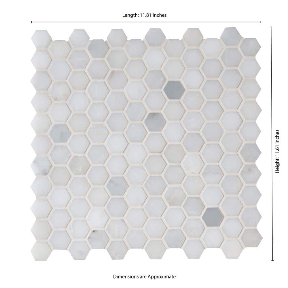 MSI Greecian White Mini Hexagon 11.61 in. x 11.81 in. x 10 mm Polished Marble Mesh-Mounted Mosaic Tile (0.95 sq. ft.)