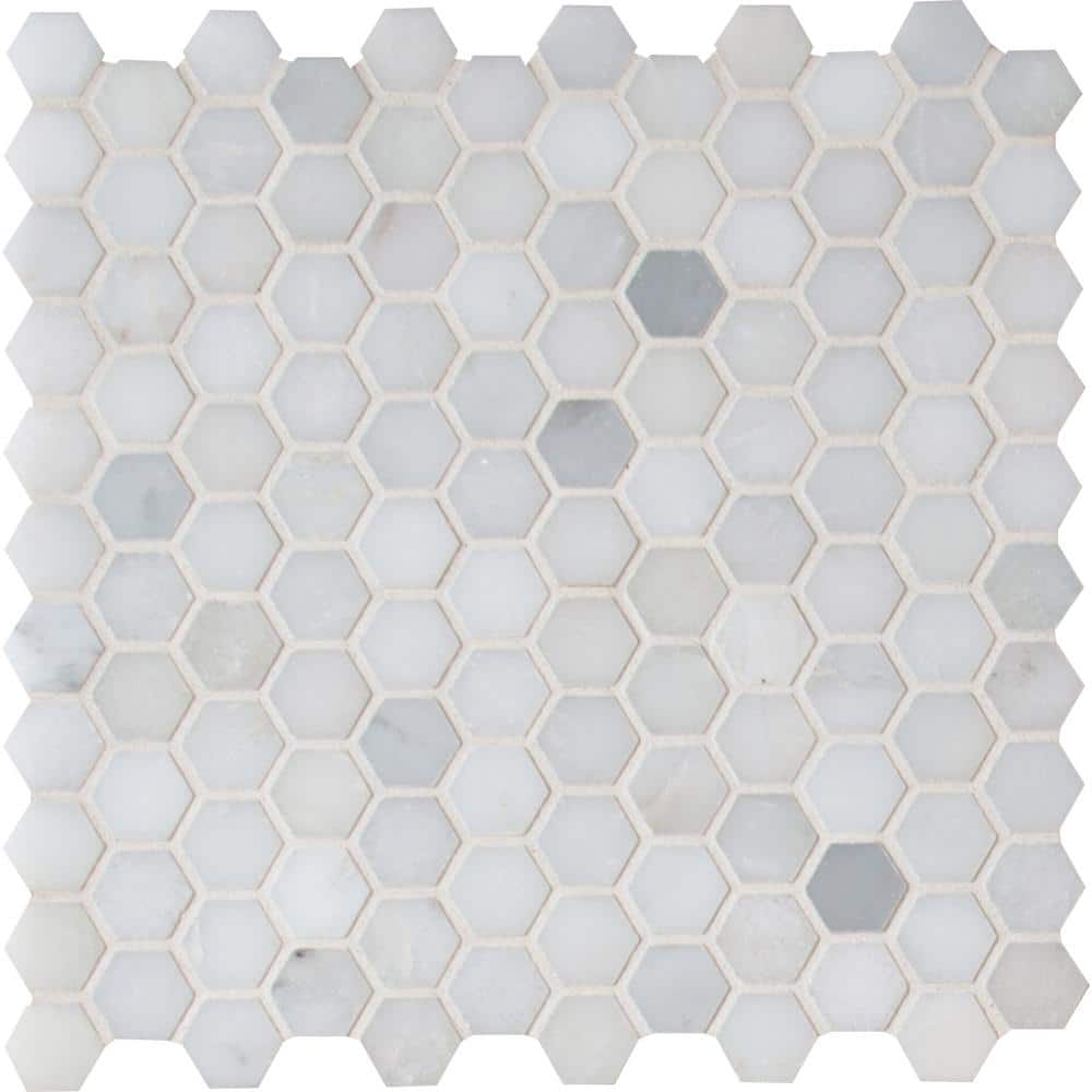MSI Greecian White Mini Hexagon 11.61 in. x 11.81 in. x 10 mm Polished Marble Mesh-Mounted Mosaic Tile (0.95 sq. ft.)