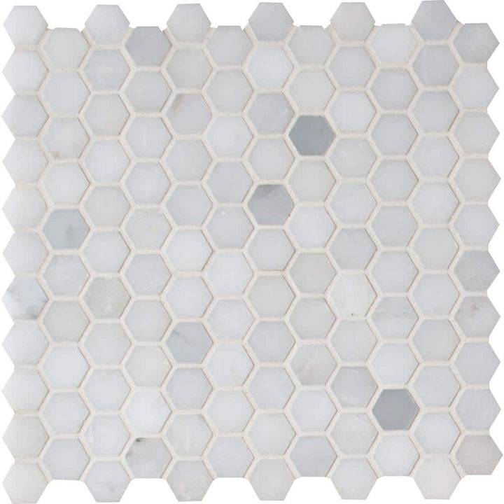 MSI Greecian White Mini Hexagon 11.61 in. x 11.81 in. x 10 mm Polished Marble Mesh-Mounted Mosaic Tile (0.95 sq. ft.)
