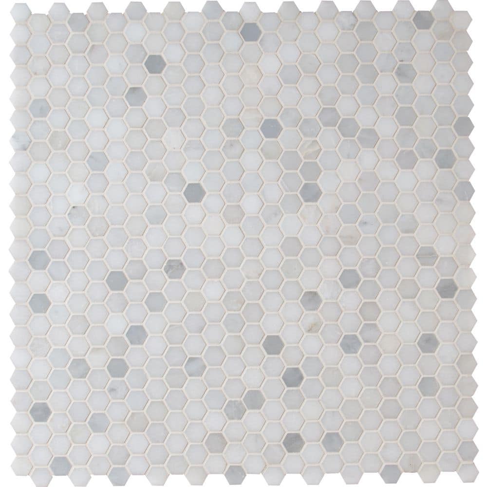 MSI Greecian White Mini Hexagon 11.61 in. x 11.81 in. x 10 mm Polished Marble Mesh-Mounted Mosaic Tile (0.95 sq. ft.)