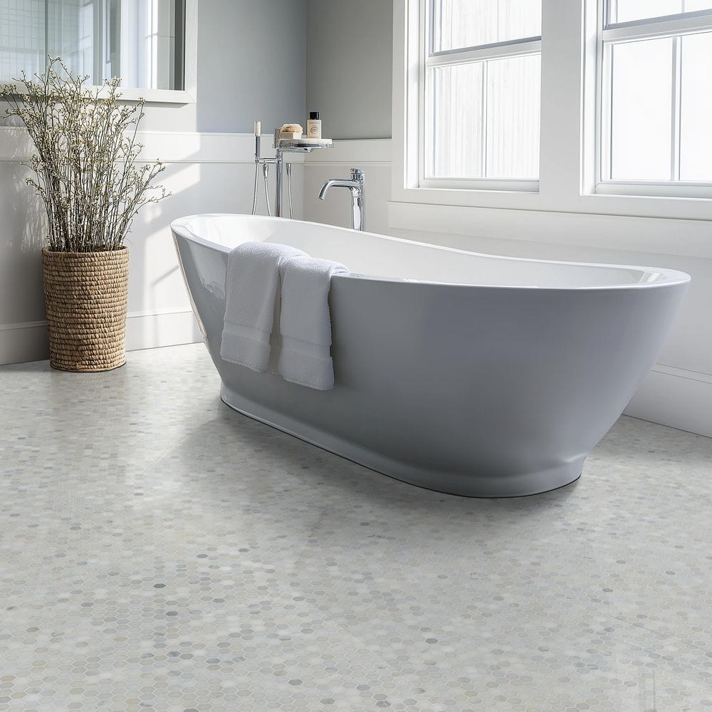 MSI Greecian White Mini Hexagon 11.61 in. x 11.81 in. x 10 mm Polished Marble Mesh-Mounted Mosaic Tile (0.95 sq. ft.)