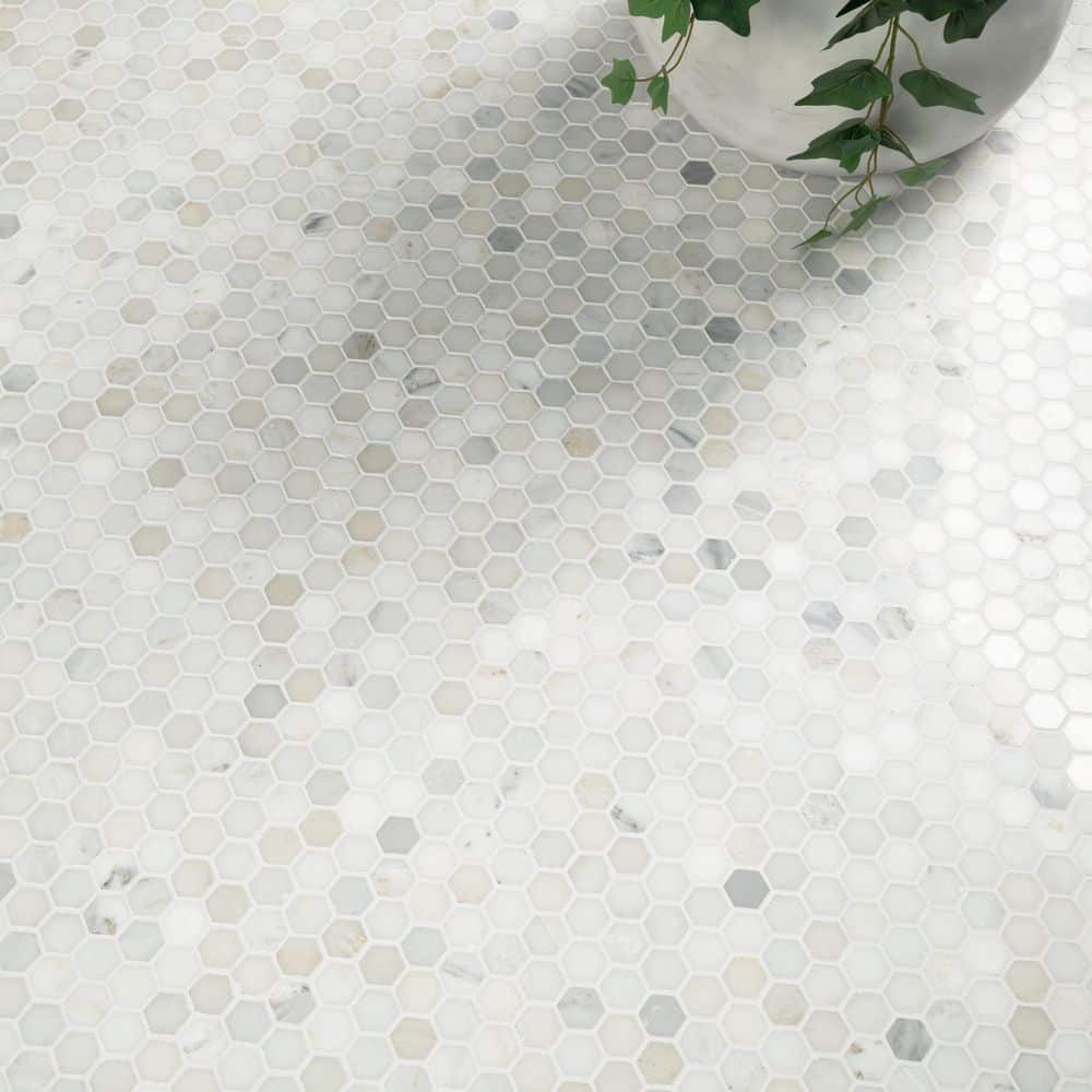 MSI Greecian White Mini Hexagon 12 in. x 12 in. x 10mm Polished Marble Mesh-Mounted Mosaic Tile (10 sq. ft. / Case)