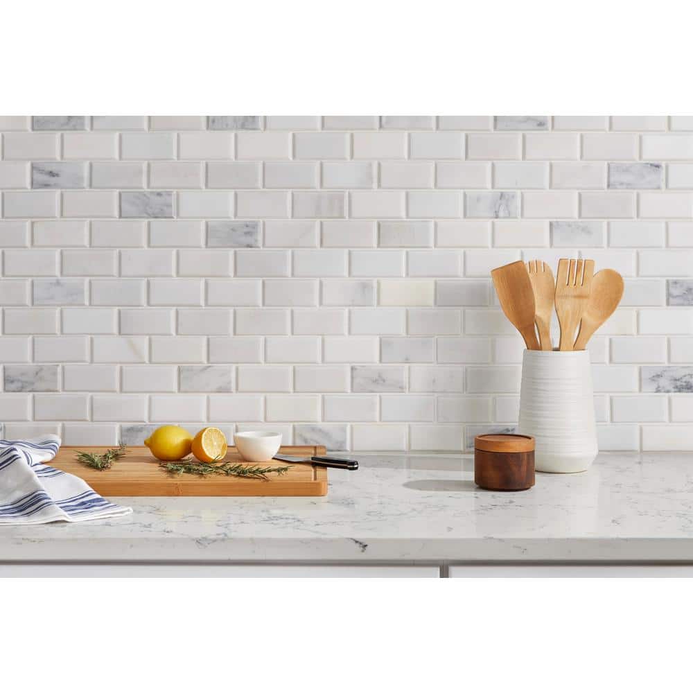 MSI Greecian White Beveled 12 in. x 12 in. x 10 mm Polished Marble Mesh-Mounted Mosaic Tile (1 sq. ft.)