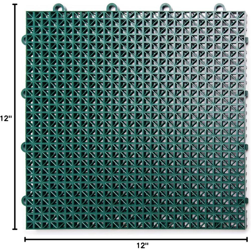 Afoxsos 12 ft. x 12 ft. Outdoor Modular Interlocking Multi-Use Plastic Deck Tile in Green (40 Per Pack)