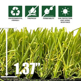 Agfabric 12 ft. x 5 ft. Green Artificial Grass Carpet 1.37 in. Mat for Outdoor Garden Landscape Balcony Dog Grass Rug
