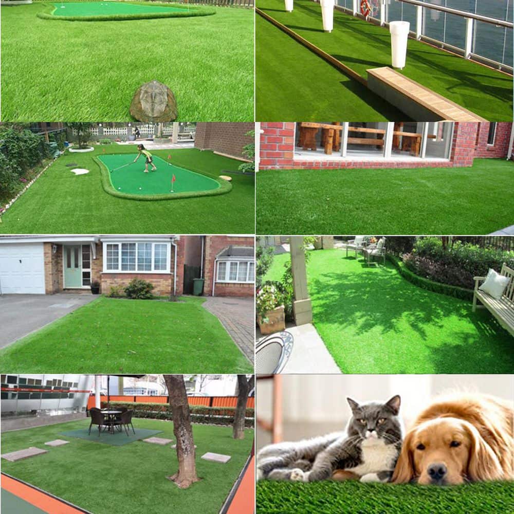 Agfabric 12 ft. x 5 ft. Green Artificial Grass Carpet 1.37 in. Mat for Outdoor Garden Landscape Balcony Dog Grass Rug