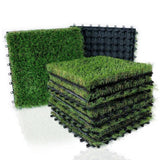 Angel Sar 1 ft. x 1 ft. Composite Green Artificial Grass Turf Interlocking Deck Tiles, Fake Grass Self-Draining Mat (9-Pieces)