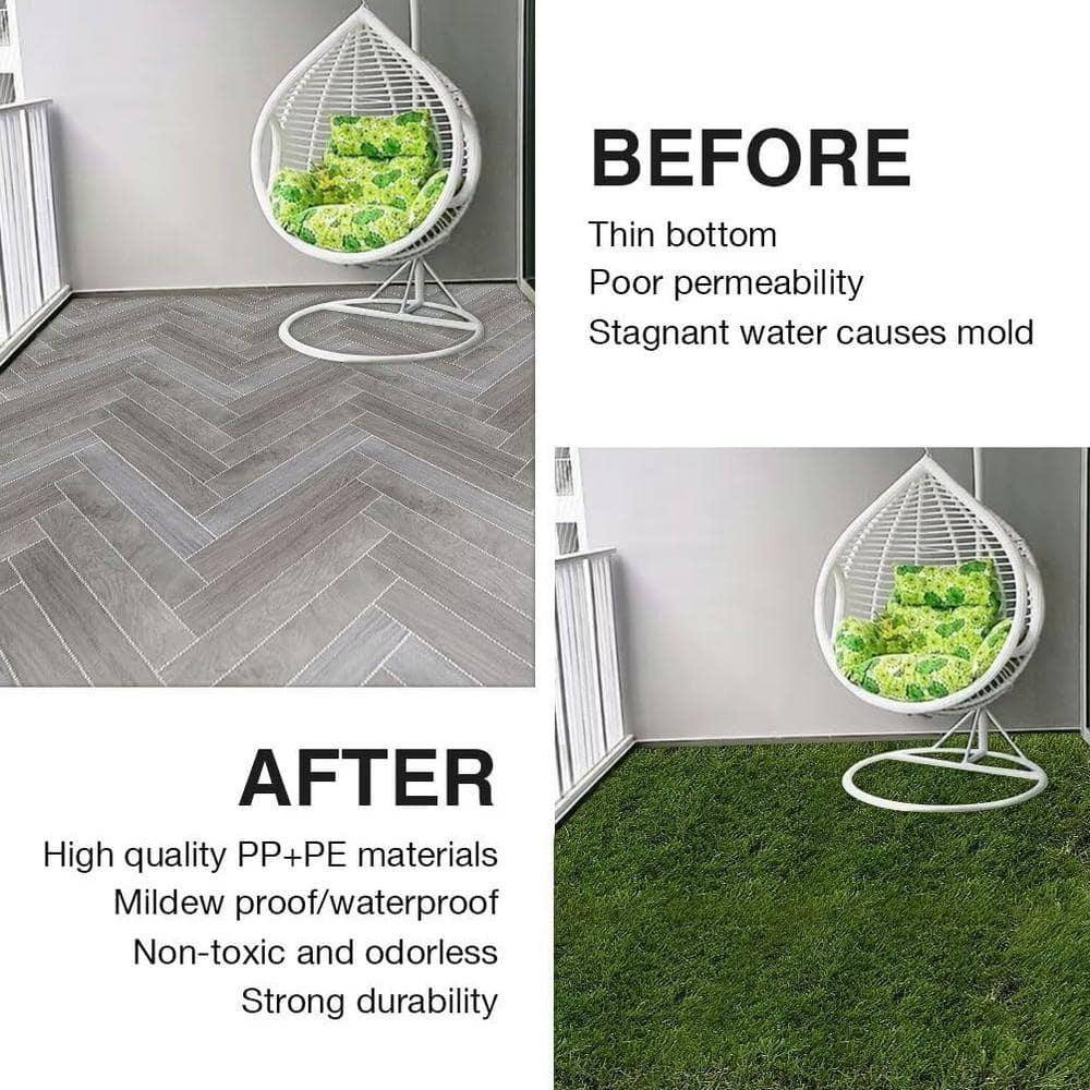 Angel Sar 1 ft. x 1 ft. Composite Green Artificial Grass Turf Interlocking Deck Tiles, Fake Grass Self-Draining Mat (9-Pieces)