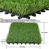 Angel Sar 1 ft. x 1 ft. Composite Green Artificial Grass Turf Interlocking Deck Tiles, Fake Grass Self-draining Mat (18-Piece)