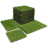 Angel Sar 1 ft. x 1 ft. Composite Green Artificial Grass Turf Interlocking Deck Tiles, Fake Grass Self-draining Mat (18-Piece)