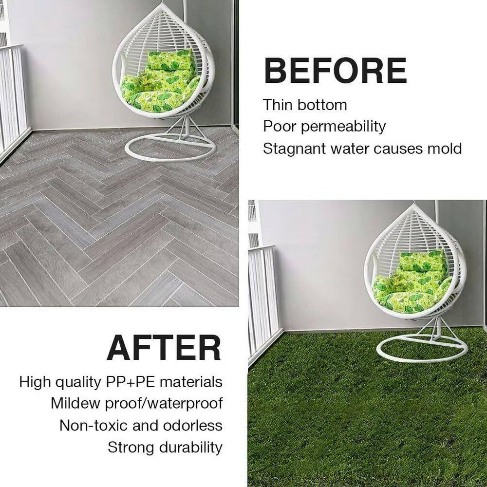 Angel Sar 1 ft. x 1 ft. Composite Green Artificial Grass Turf Interlocking Deck Tiles, Fake Grass Self-draining Mat (18-Piece)