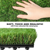 Angel Sar 1 ft. x 1 ft. Composite Green Artificial Grass Turf Interlocking Deck Tiles, Fake Grass Self-draining Mat (18-Piece)