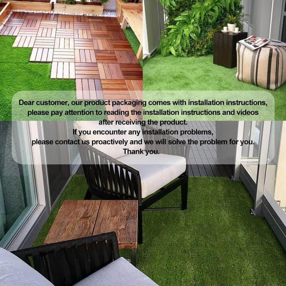 Angel Sar 1 ft. x 1 ft. Composite Green Artificial Grass Turf Interlocking Deck Tiles, Fake Grass Self-draining Mat (18-Piece)