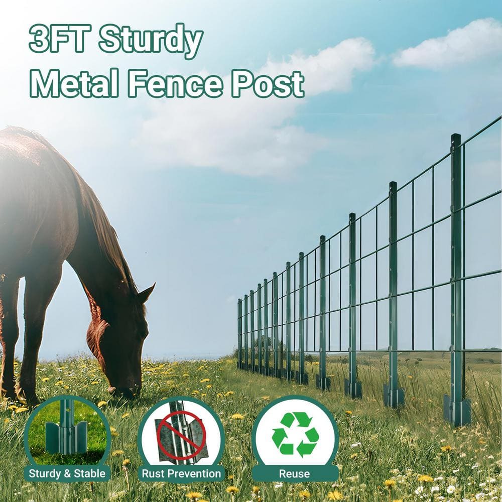 Angel Sar 3 ft. Light Duty Metal Fence Posts, Steel Fence U-Post for Wire Fence Corner Anchor Poultry Farm (5-Pack)