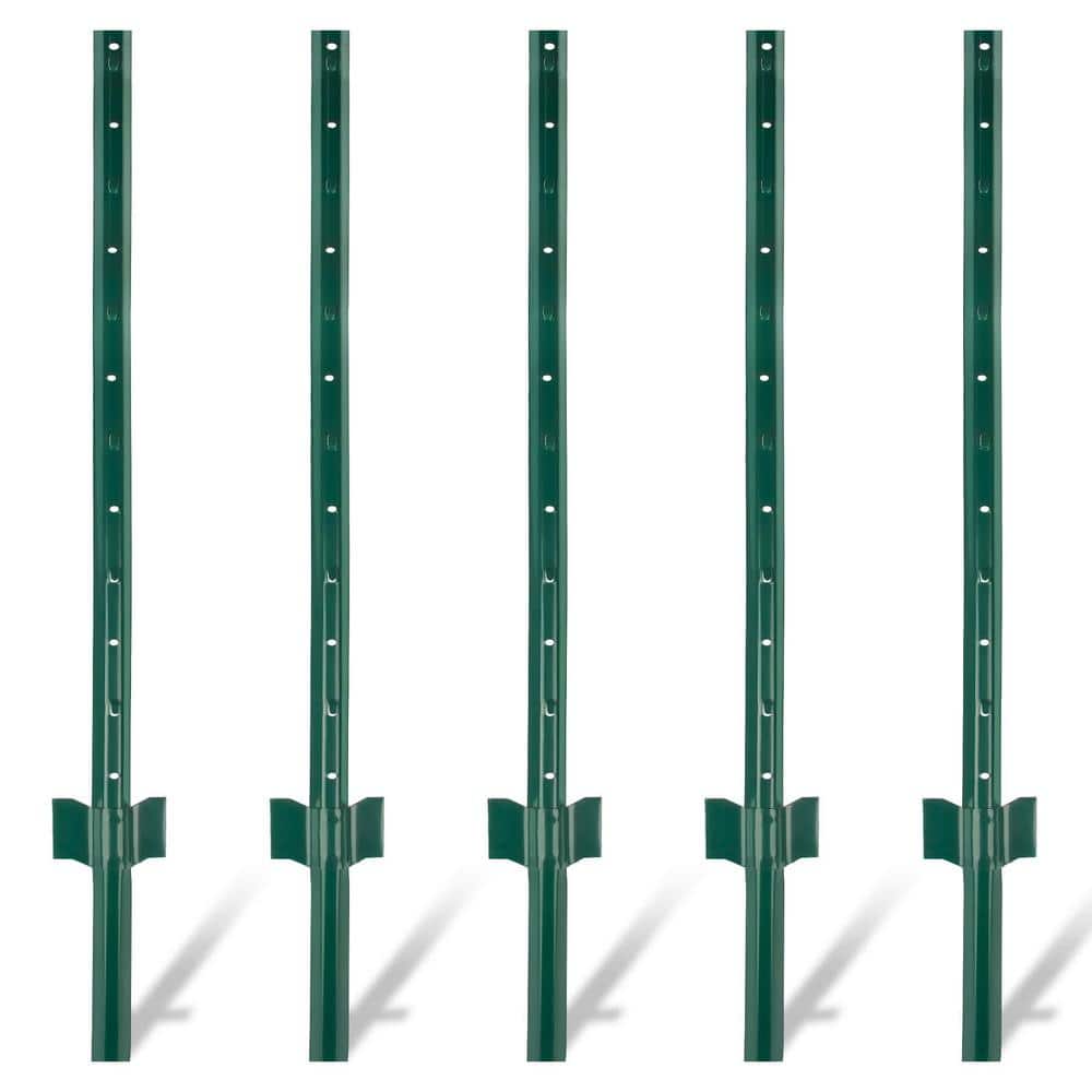 Angel Sar 3 ft. Light Duty Metal Fence Posts, Steel Fence U-Post for Wire Fence Corner Anchor Poultry Farm (5-Pack)