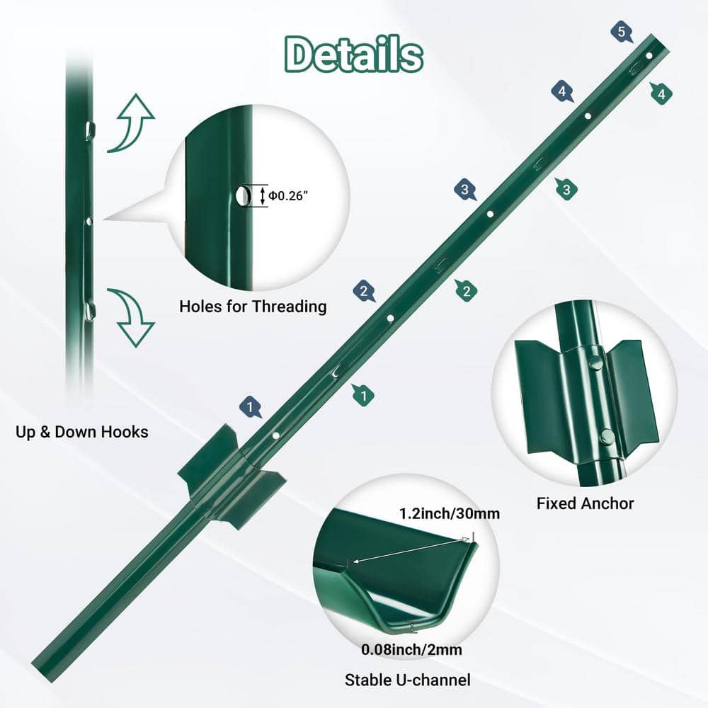 Angel Sar 3 ft. Light Duty Metal Fence Posts, Steel Fence U-Post for Wire Fence Corner Anchor Poultry Farm (5-Pack)