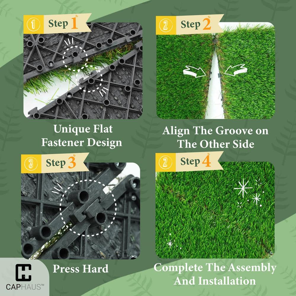 CAPHAUS 1 ft. x 1 ft. Green Artificial Grass Turf Tiles, Self-Draining Interlocking Faux Grass Pet Turf, Tile, Covers 6 sq. ft.