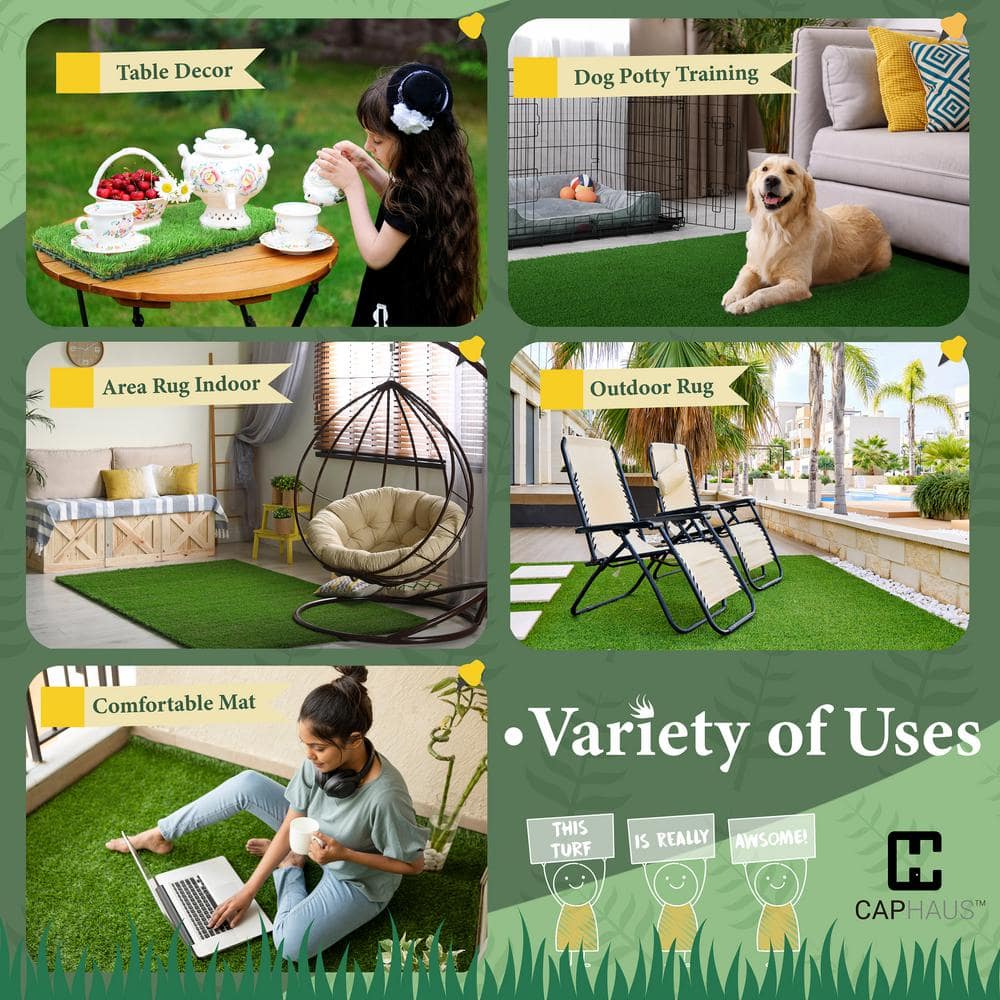 CAPHAUS 1 ft. x 1 ft. Green Artificial Grass Turf Tiles, Self-Draining Interlocking Faux Grass Pet Turf, Tile, Covers 6 sq. ft.