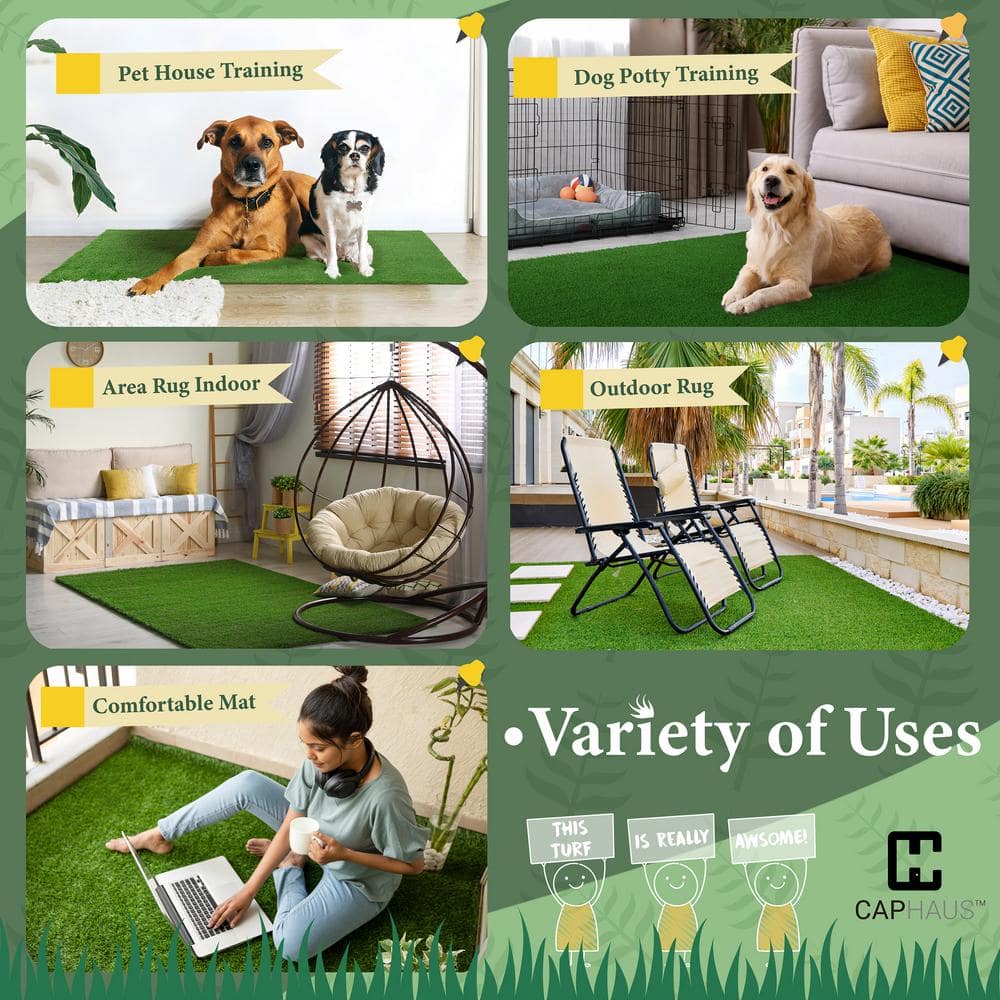 CAPHAUS Green 6 ft. x 10 ft. Artificial Grass Turf, Grass Pad Mat for Pets, Fake Grass Rugs for Garden, Lawn, Patio & Balcony