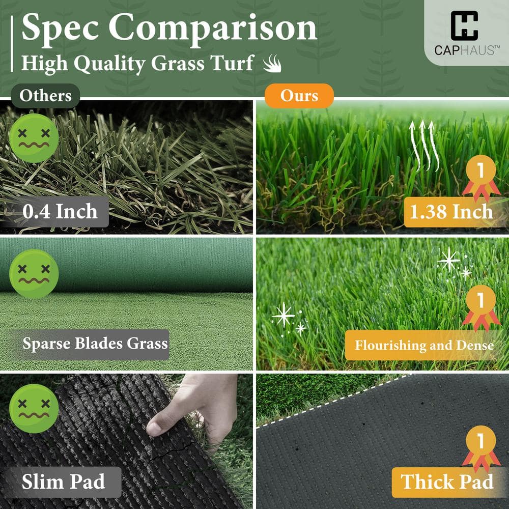 CAPHAUS Green 6 ft. x 10 ft. Artificial Grass Turf, Grass Pad Mat for Pets, Fake Grass Rugs for Garden, Lawn, Patio & Balcony