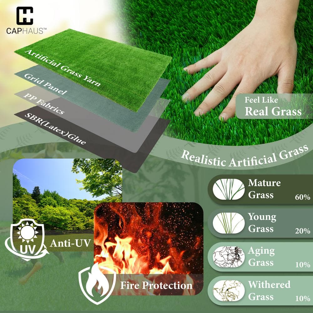 CAPHAUS Green 6 ft. x 10 ft. Artificial Grass Turf, Grass Pad Mat for Pets, Fake Grass Rugs for Garden, Lawn, Patio & Balcony