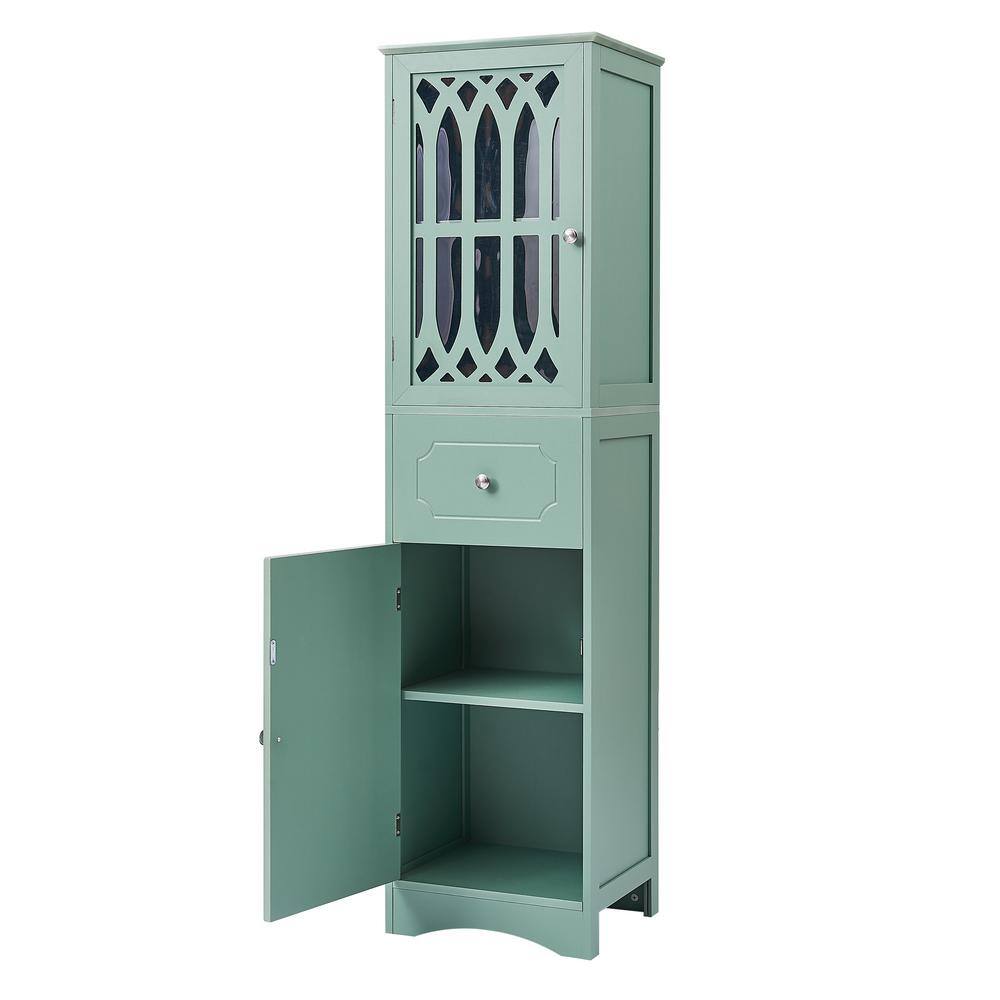 FUNKOL 14.2 in. W x 16.5 in. D x 63.8 in. H Ready to Assemble Floor Base Kitchen Cabinet in Green with 2-Doors and 1-Drawer