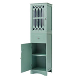 FUNKOL 14.2 in. W x 16.5 in. D x 63.8 in. H Ready to Assemble Floor Base Kitchen Cabinet in Green with 2-Doors and 1-Drawer