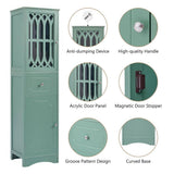 FUNKOL 14.2 in. W x 16.5 in. D x 63.8 in. H Ready to Assemble Floor Base Kitchen Cabinet in Green with 2-Doors and 1-Drawer