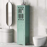FUNKOL 14.2 in. W x 16.5 in. D x 63.8 in. H Ready to Assemble Floor Base Kitchen Cabinet in Green with 2-Doors and 1-Drawer