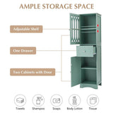 FUNKOL 14.2 in. W x 16.5 in. D x 63.8 in. H Ready to Assemble Floor Base Kitchen Cabinet in Green with 2-Doors and 1-Drawer