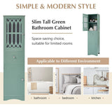 FUNKOL 14.2 in. W x 16.5 in. D x 63.8 in. H Ready to Assemble Floor Base Kitchen Cabinet in Green with 2-Doors and 1-Drawer