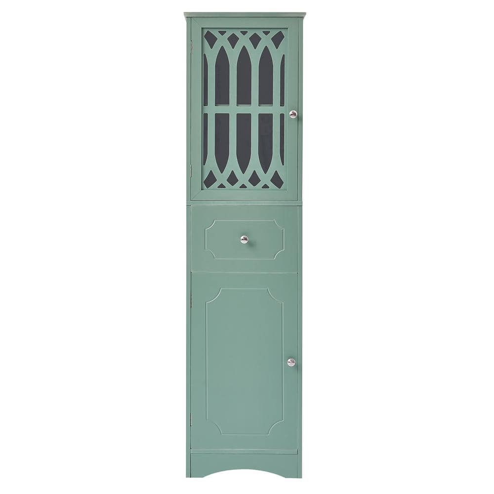 FUNKOL 14.2 in. W x 16.5 in. D x 63.8 in. H Ready to Assemble Floor Base Kitchen Cabinet in Green with 2-Doors and 1-Drawer