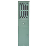 FUNKOL 14.2 in. W x 16.5 in. D x 63.8 in. H Ready to Assemble Floor Base Kitchen Cabinet in Green with 2-Doors and 1-Drawer