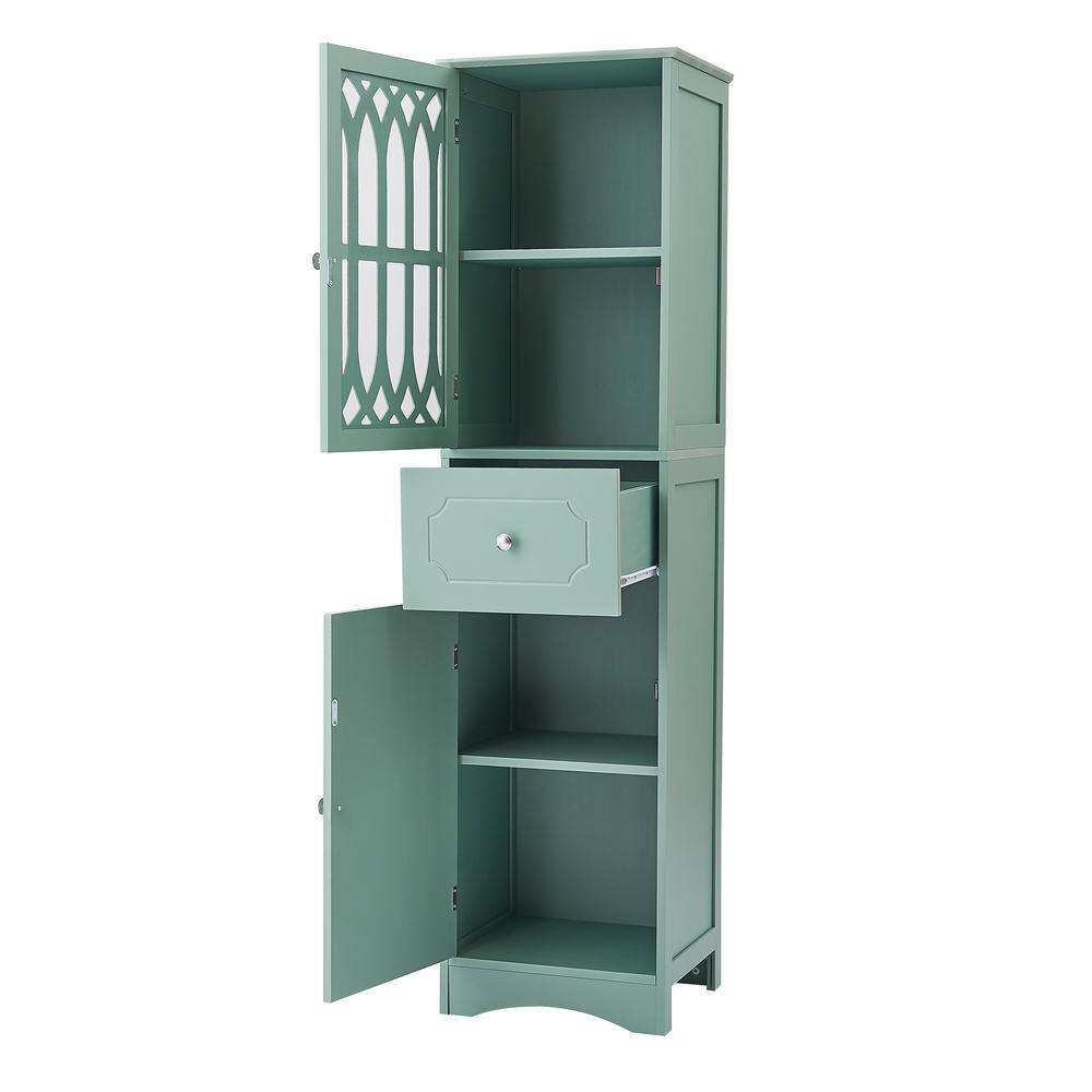 FUNKOL 14.2 in. W x 16.5 in. D x 63.8 in. H Ready to Assemble Floor Base Kitchen Cabinet in Green with 2-Doors and 1-Drawer