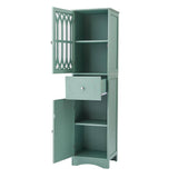 FUNKOL 14.2 in. W x 16.5 in. D x 63.8 in. H Ready to Assemble Floor Base Kitchen Cabinet in Green with 2-Doors and 1-Drawer