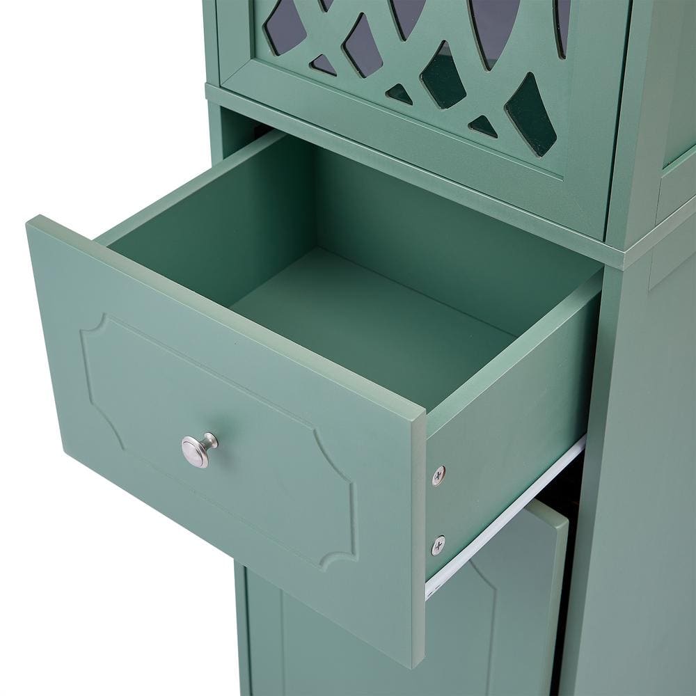FUNKOL 14.2 in. W x 16.5 in. D x 63.8 in. H Ready to Assemble Floor Base Kitchen Cabinet in Green with 2-Doors and 1-Drawer
