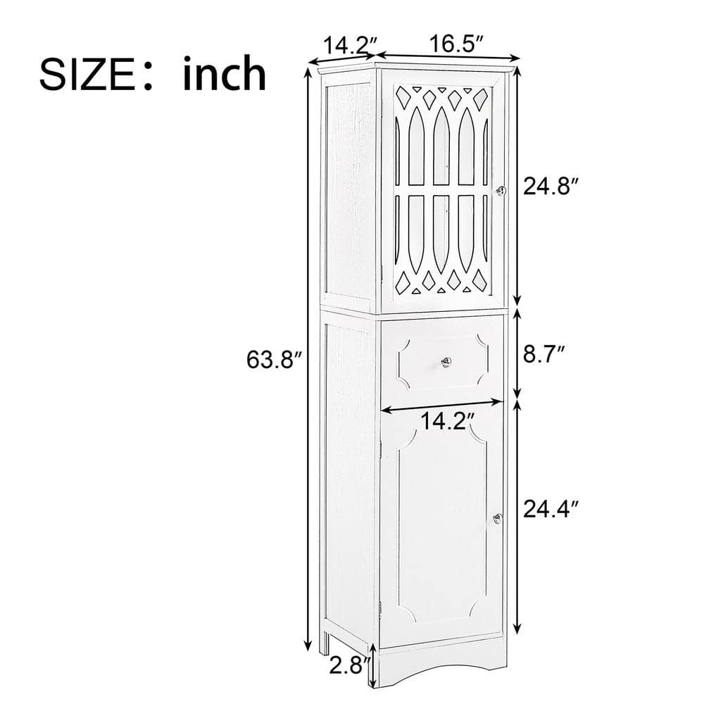 FUNKOL 14.2 in. W x 16.5 in. D x 63.8 in. H Ready to Assemble Floor Base Kitchen Cabinet in Green with 2-Doors and 1-Drawer