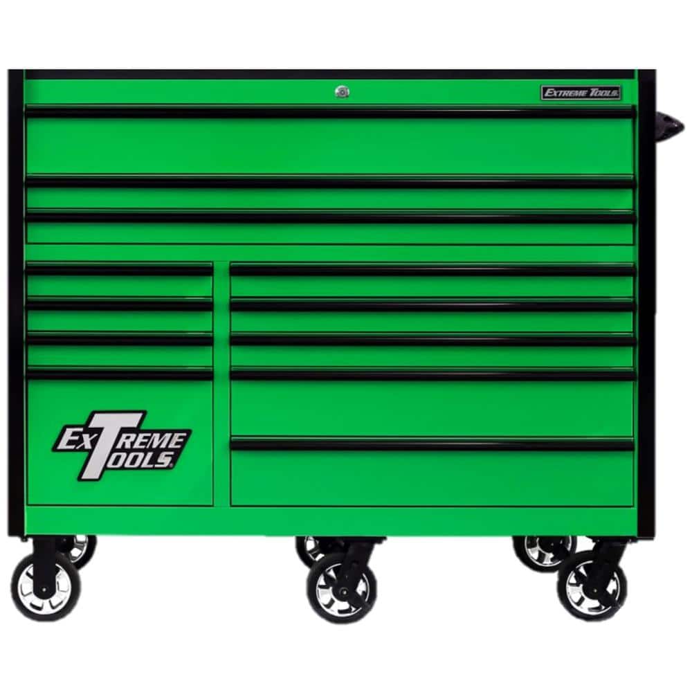 Extreme Tools RX 55 in. W x 25 in. D 12-Drawer Roller Cabinet Tool Chest in Green with Gloss Black Handles and Trim