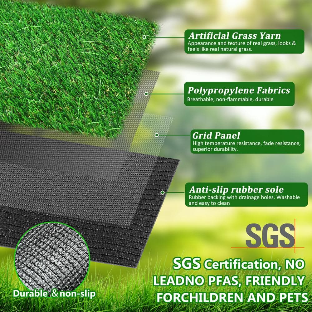 Huluwat 4 ft. x 10 ft. Green Thick Realistic Artificial Grass Rug, 1.38" Pile Height