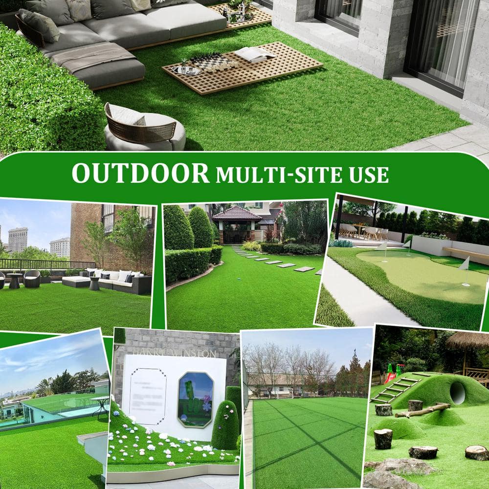 Huluwat 4 ft. x 10 ft. Green Thick Realistic Artificial Grass Rug, 1.38" Pile Height
