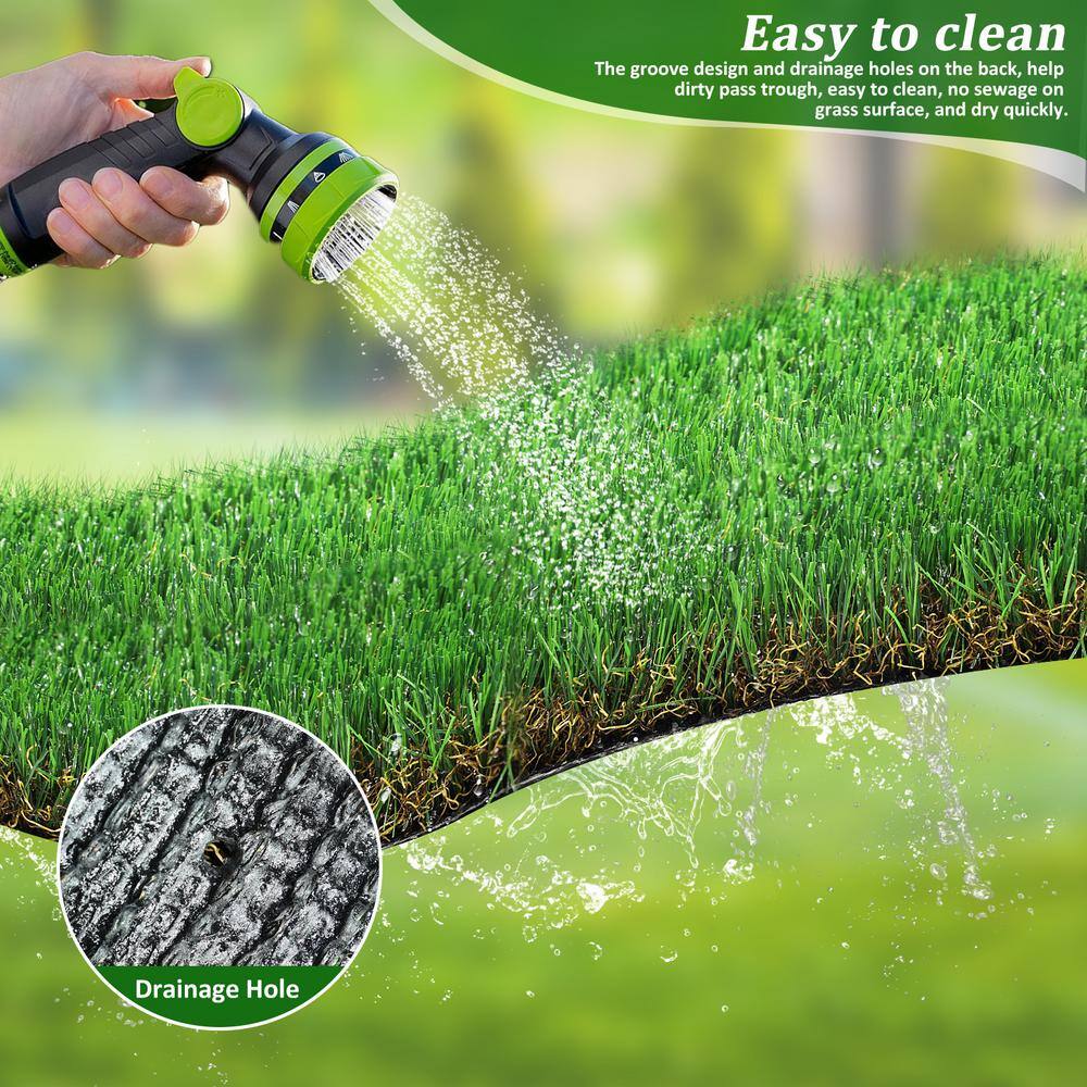 Huluwat 4 ft. x 10 ft. Green Thick Realistic Artificial Grass Rug, 1.38" Pile Height