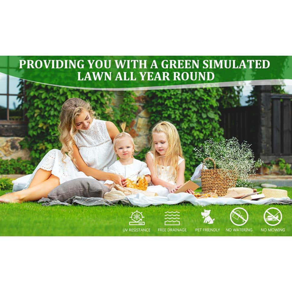 Huluwat 4 ft. x 10 ft. Green Thick Realistic Artificial Grass Rug, 1.38" Pile Height