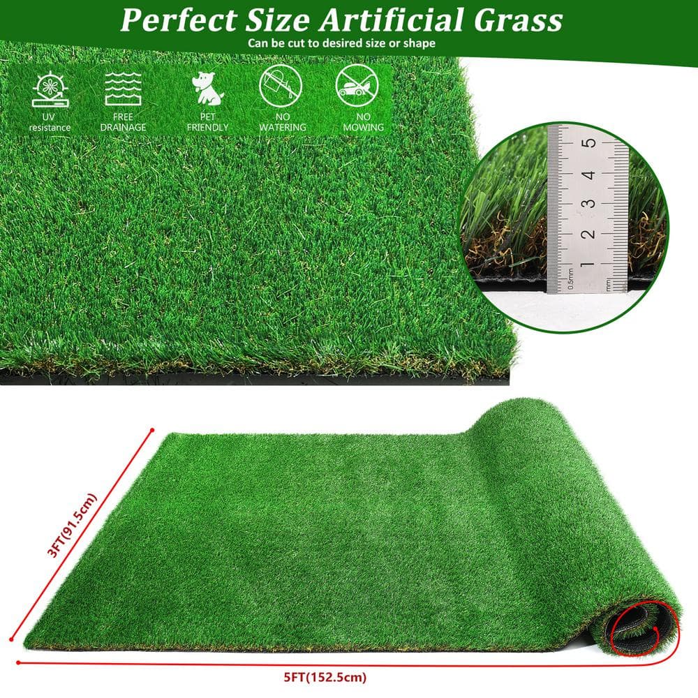 Huluwat 4 ft. x 10 ft. Green Thick Realistic Artificial Grass Rug, 1.38" Pile Height